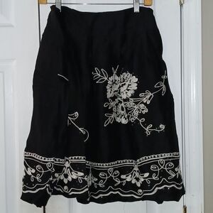 Talbots Collection vintage black linen silk blend embroidered sequin skirt Sz 10
